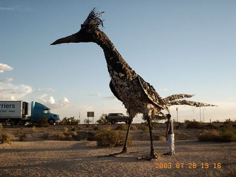 1989 Ford Bronco - giant roadrunner (me standing right beside it 5'6 tall) at a rest stop west of las cruces off of I10 with bronco in the back ground