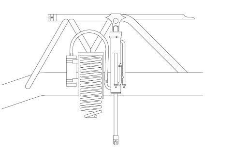 1996 Ford Bronco - Line-art schematic showing a coil spring and remote-reservoir shock mounted under a vehicle frame.