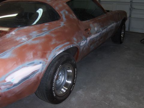 1980 Chevrolet Camaro - This 1980 Chevrolet Camaro is undergoing bodywork, showing primer and body filler.