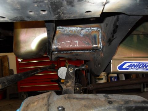 1997 Ford Ranger - Welded frame reinforcement with Canton Racing Products sticker in the background.