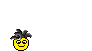1990 Ford Bronco - A simple pixel art graphic of a smiley face with dark, spiky hair against a black backdrop.