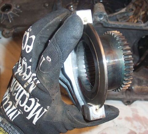 1990 Ford Bronco - This is the high range/neutral/low range selector. Note the shift fork pads (white) in which it always spins.