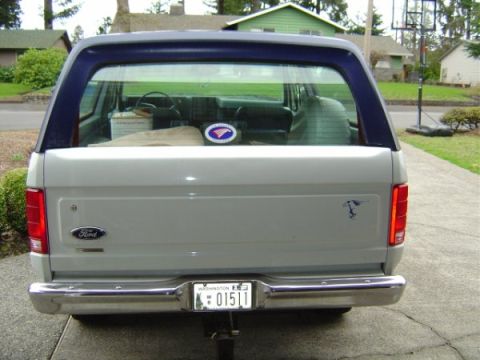 1985 Ford Bronco - The interior cargo area shows signs of modification and wear, with exposed metal and removed components.