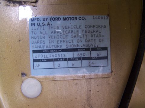 1972 Ford Mustang - Vin tag still intact. Born on 11/71