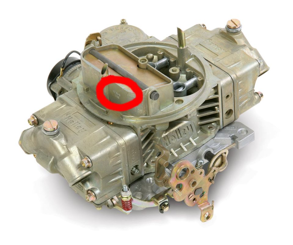 Holley carburetor with red circle highlighting a stamped number