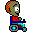 1995 Ford Bronco - A simple pixelated drawing depicts a character in a wheelchair on a bright green background.