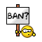 1990 Ford Bronco - A cartoon smiley face holds a sign asking 'BAN?' in this image.