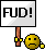 1990 Ford Bronco - A pixelated sign with the word FUD! is held by a sad smiley face icon.