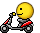1990 Ford Bronco - A retro pixel art image depicts a smiley face character riding a scooter, set against a dark, starry backdrop.