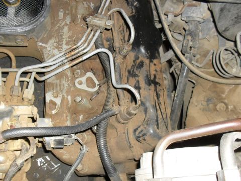 1991 Ford F-350 - Engine compartment detail with fuel lines and associated hardware visible.