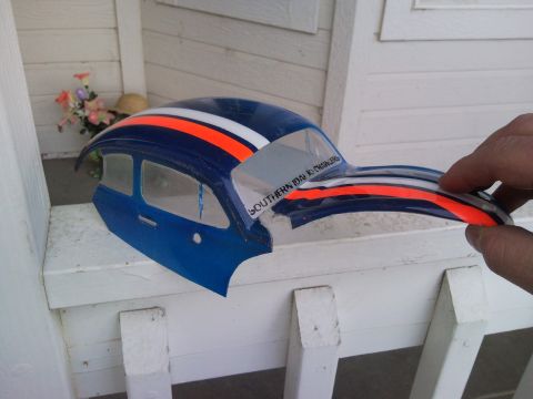 1989 Ford Bronco - Model car body shell with racing stripes and text 'SOUTHERN IDAHO CHARGERS' visible.