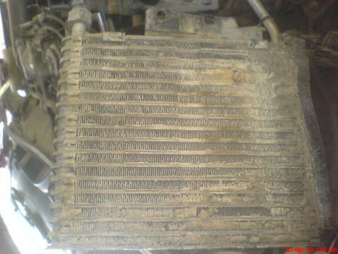 1998 Ford Crown Victoria - The vehicle's radiator is covered in dirt and debris, obstructing airflow.