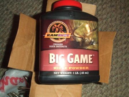 1996 Ford Bronco - A container of Big Game rifle powder is shown, a graphic of a deer and antlers.