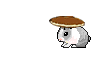 1990 Ford Bronco - A whimsical cartoon rabbit is depicted with a mushroom cap balanced on its head.
