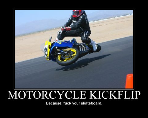 1990 Ford F-150 - Motorcycle kickflip meme with a rider performing a stunt on a race track.