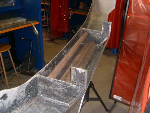 2000 Dodge 1500 - A close-up view of a custom-fabricated bumper section, showing its internal structure and mounting points.