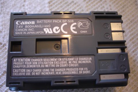 1993 Ford Taurus - This is a Canon BP-508 battery pack, rated at 7.4V and 800mAh, manufactured in Japan.