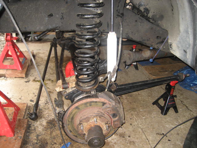 Front suspension and steering components on jack stands