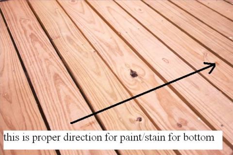 1995 Ford Bronco - This image shows wooden deck boards with an arrow indicating the correct direction for applying paint or stain.