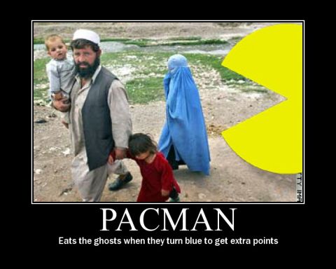 2006 Ford E350 - A humorous meme overlays a scene of a man with children and a woman in a burqa with a Pac-Man graphic.