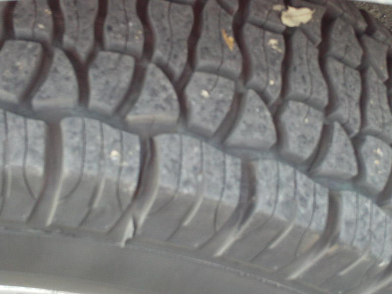Close-up of a tire tread with visible wear