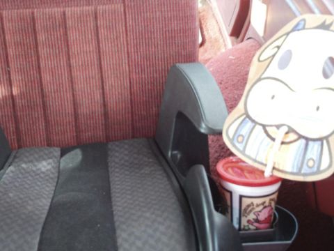 1988 Ford Bronco - A cartoon drawing is attached to a cup in the vehicle's cup holder.