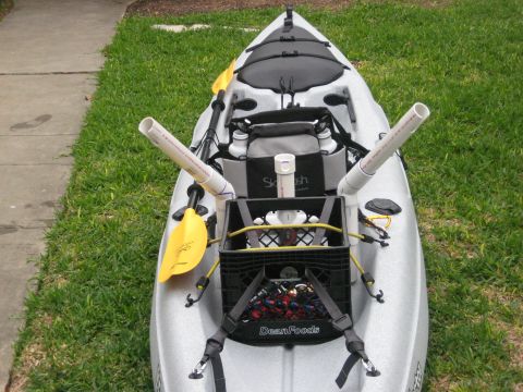 1953 Ford Mainline - This kayak is set up for fishing with custom rod holders and a storage crate.