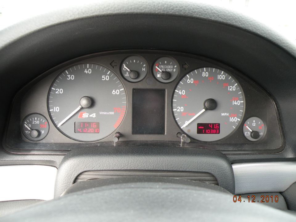 Audi S4 gauge cluster showing 110,383 miles on the odometer