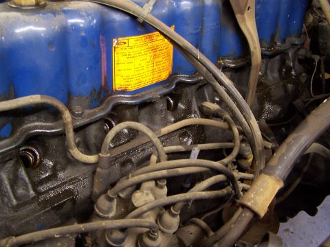 1972 Ford Mustang - Valve cover still shows nice Ford blue paint and has the original engine spec tag affixed.