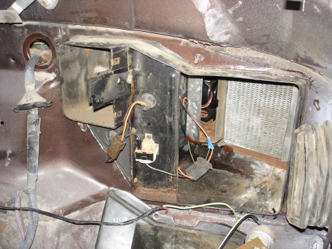 1979 Ford F-250 - The heater core and blower assembly are visible, with associated wiring and ductwork.