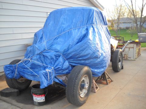 1954 Ford F-100 - Here's a shot of it all covered up for the night. :D Almost looks like a vehicle hid under there! :lol: