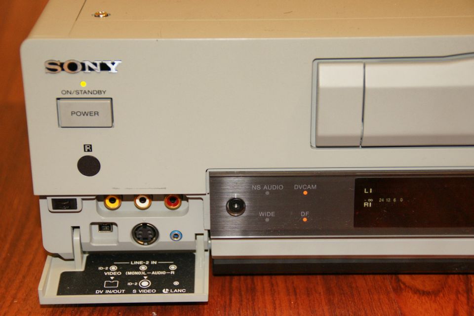 Sony DVCAM video recorder with power button and various input/output ports