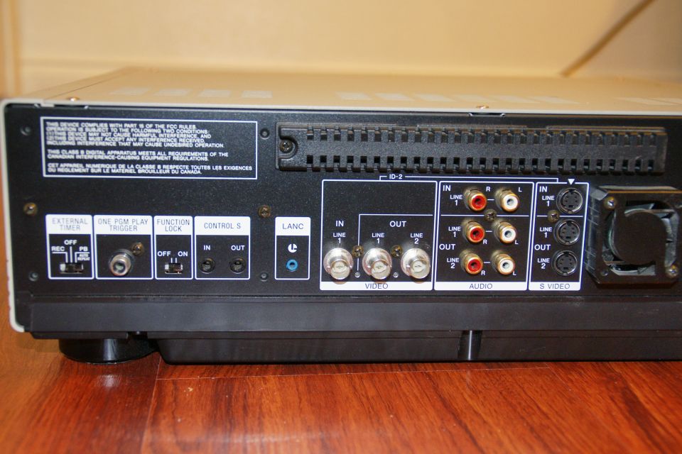 Rear panel of an electronic device showing video, audio, S-video, and control ports