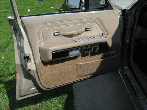 1988 Mercury Grand Marquis - Close-up of a car's interior door panel with fabric and plastic trim.