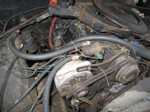 1991 Ford LTD Crown Victoria - The engine compartment shows various mechanical components, including hoses and belts, in a state of disrepair.