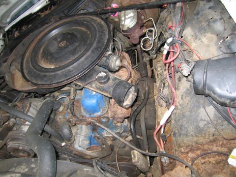 1991 Ford LTD Crown Victoria - Close-up view of a vehicle's engine bay, showing the air cleaner assembly and a blue-painted engine block.