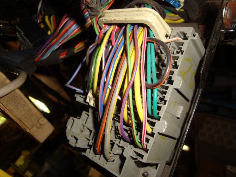 1995 Ford Taurus - A complex network of wires is visible within a vehicle's electrical system, fuse, or relay box.