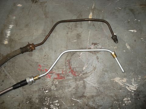 1979 Ford Bronco - Comparison of a rusty old brake line with a new aluminum replacement line.