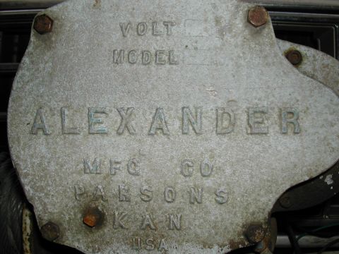 1979 Ford Bronco - This metal plate identifies the manufacturer of a winch as Alexander Mfg Co. from Parsons, Kansas.