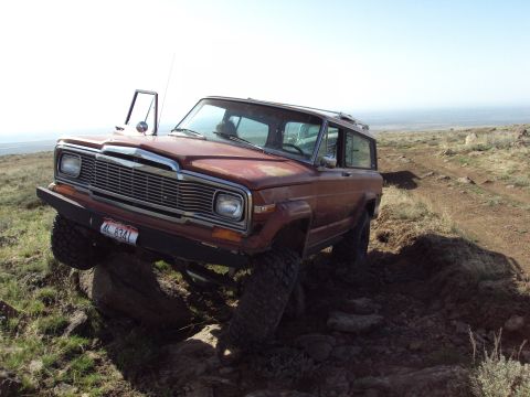 1989 Ford Bronco - This Jeep Wagoneer navigates a rocky trail with its driver's door ajar.