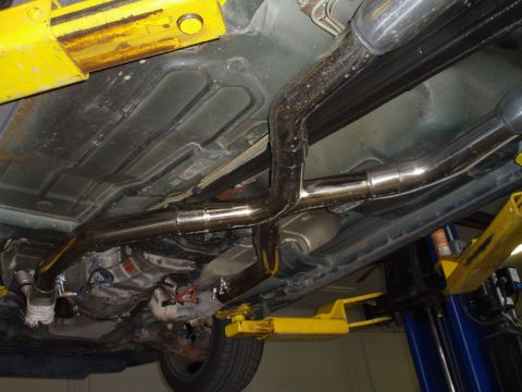 2002 Chevrolet Camaro - Custom dual exhaust system installed on the undercarriage of a 2002 Chevrolet Camaro.