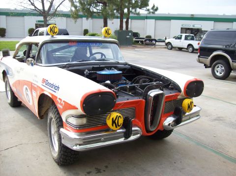 1990 Ford Bronco - This modified 1958 Edsel Ranger features off-road tires, KC lights, and racing decals.