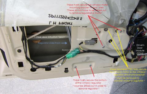1996 Mercury Grand Marquis - An overview of what had to be removed / drilled out to remove the regulator. The window glass must also be removed, which can be done after…