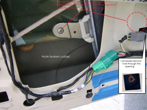 1996 Mercury Grand Marquis - The rivets which attach the glass to the regulator sliding mechanism are the most difficult to remove. This position worked out well for me.