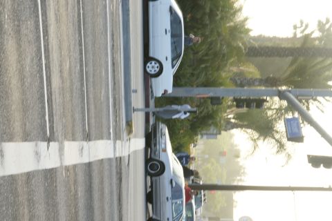 1992 Ford Taurus - Two sedans are stopped at a traffic light on a sunny day with palm trees in the background.