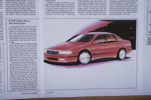 1992 Ford Taurus - This illustration depicts a red sedan, possibly a 1990 model, with a unique grille design.