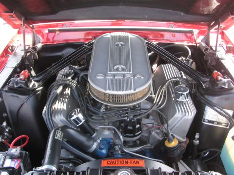 1996 Ford C-350 (Centurion Conversions) - Close-up view of a Cobra engine, chrome valve covers and an air cleaner assembly.