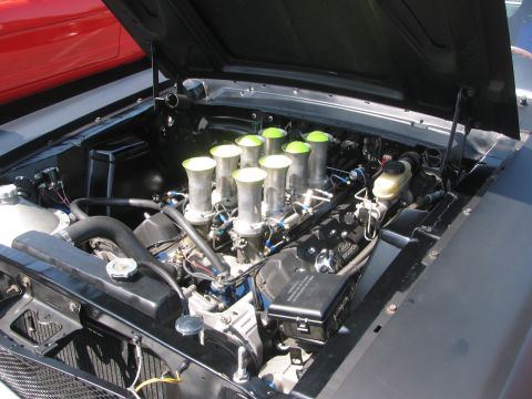 1996 Ford C-350 (Centurion Conversions) - Close-up of a V8 engine eight individual throttle bodies with green air filters.