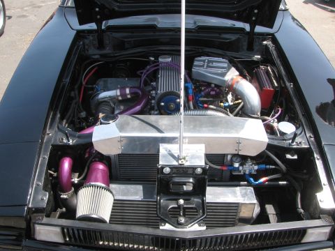 1996 Ford C-350 (Centurion Conversions) - Customized engine bay with prominent turbochargers and intercooler system.