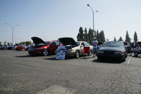 1992 Ford Taurus - A black 1992 Ford Taurus is displayed at a car show, with other vehicles and attendees present.